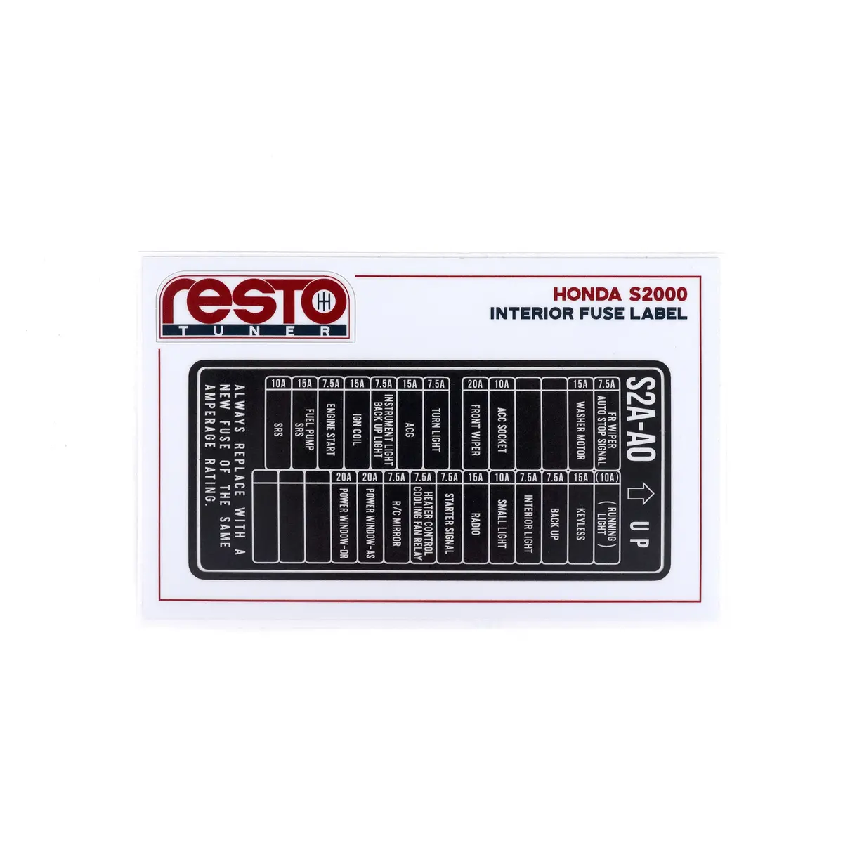Restotuner Interior Replacement Fuse Box Decal For 00-09 S2000 1