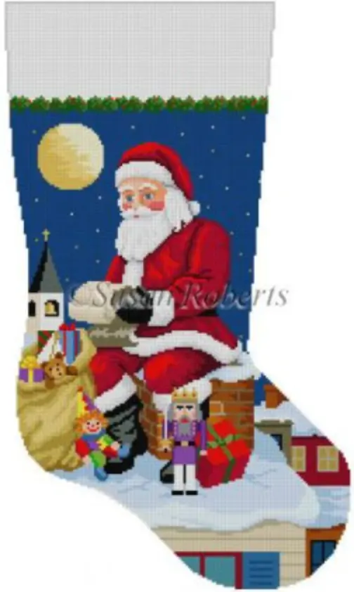 0120 Santa Reading List On Chimney Stocking 1