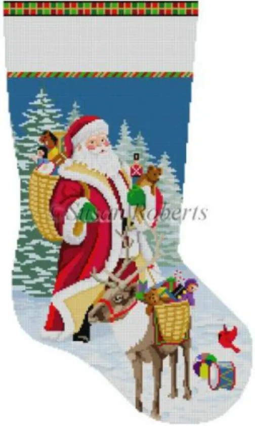 0156 Santa, Reindeer & Basket Of Toys Stocking 1