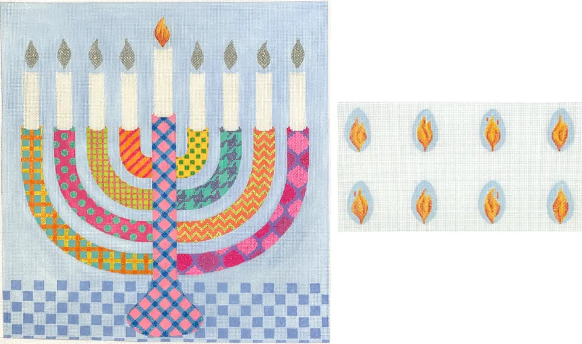 Men-02 Funky Pattern Menorah - Multi 1