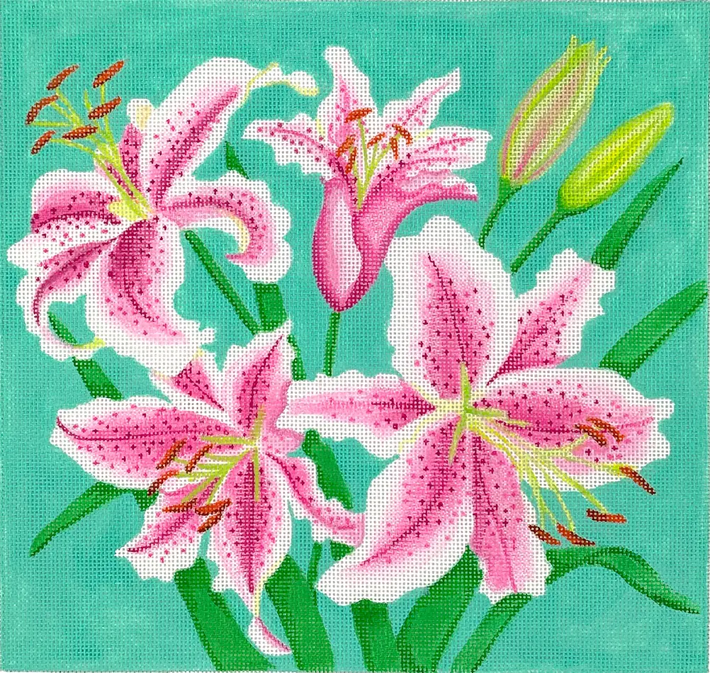 Pl-527 Stargazer Lilies On Turquoise 1