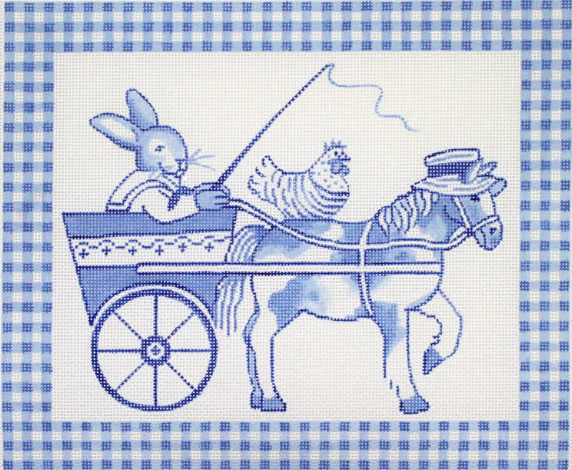Kr-Pl-03 Toile Bunny In Cart With Horse - Blue 1