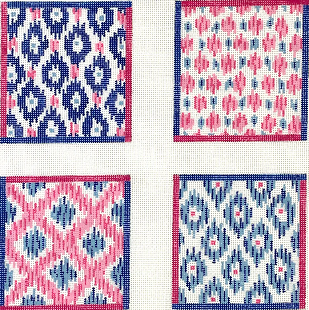 Co4-57 Pink And Blue Mixed Ikat Coasters 1