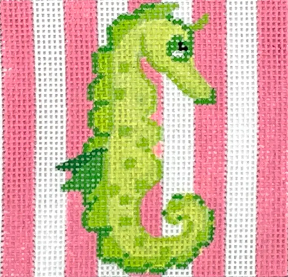 Inssq3-34 Seahorse On Pink Cabana Stripes 1