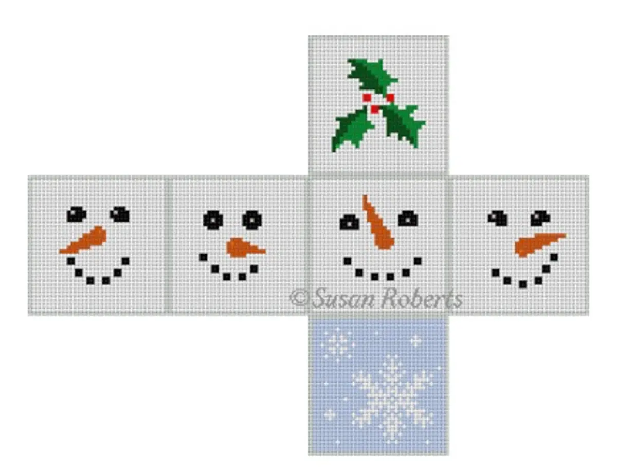 5357 Snowman Faces 3D Cube Ornament 1