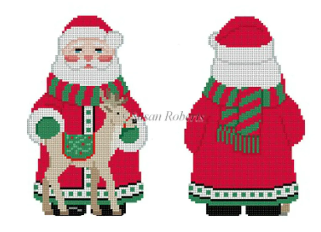 1220 Red Long Coat Santa With Reindeer - 2 Sided 1