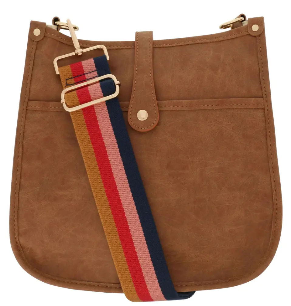 Weathered Brown Crossbody Bag With Multi Stripe Strap 1