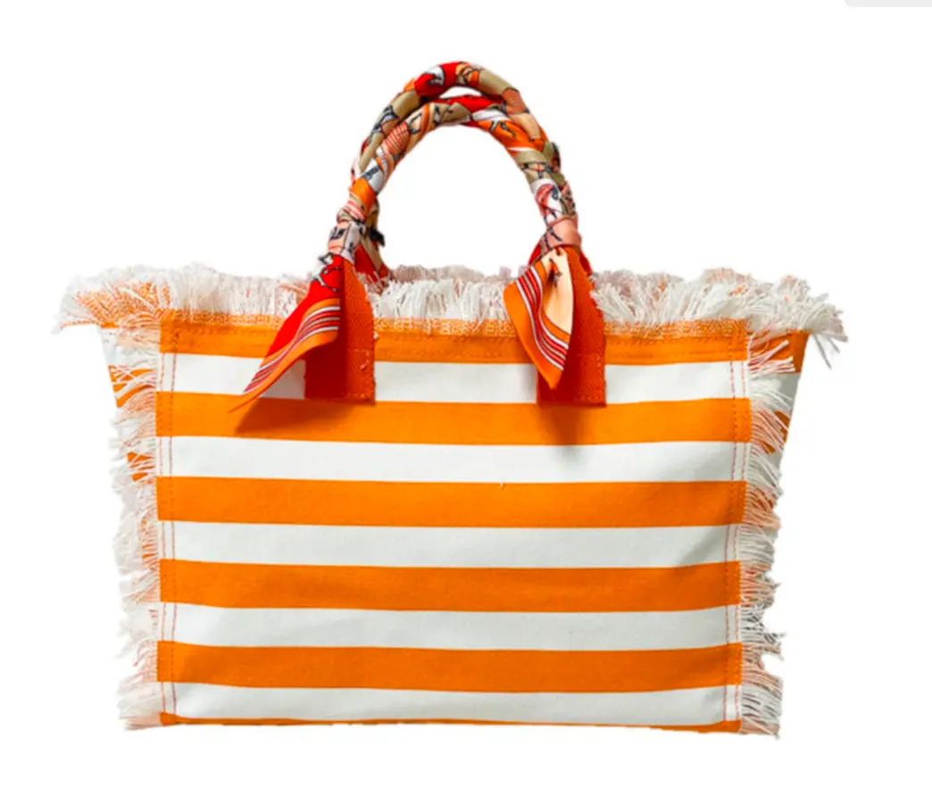 Canvas Beach Bag - Orange Stripe 1