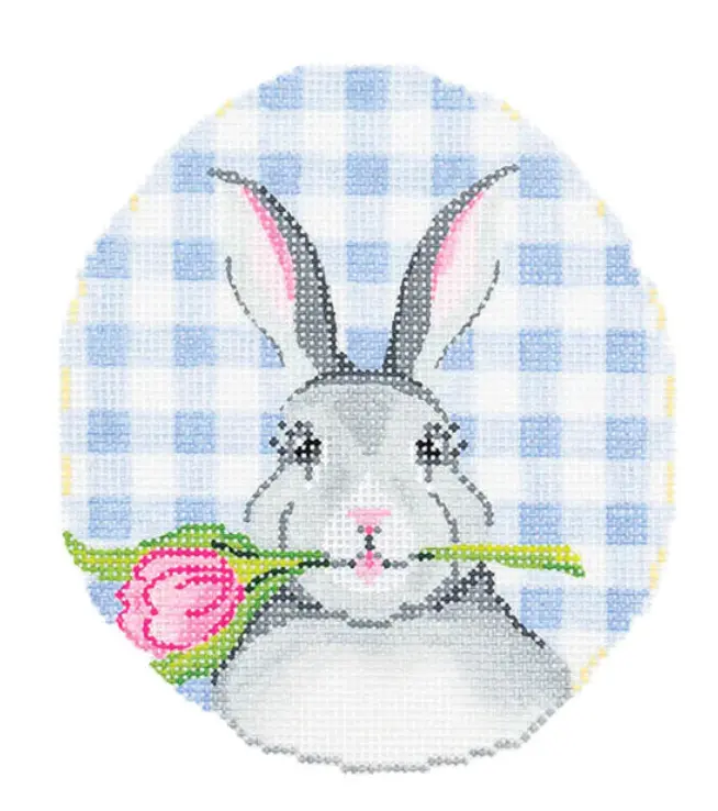 Kea71 Bunny With Tulip On Blue Gingham Easter Egg 1