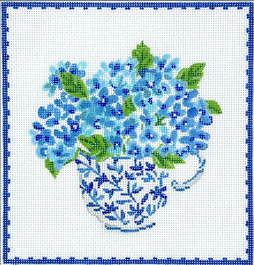 Lb-Pl-28 Single Blue And White Teacup With Hydrangeas 1