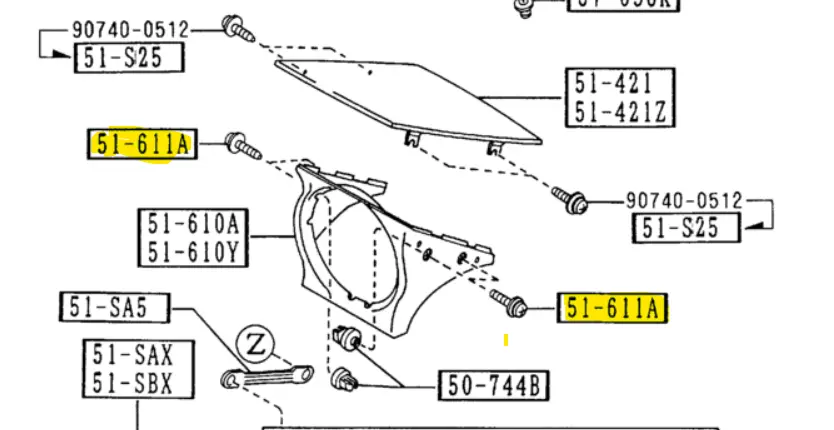 1990-1997 Mazda Miata  Headlight Bezel Trim Screw B481-50-75X 1