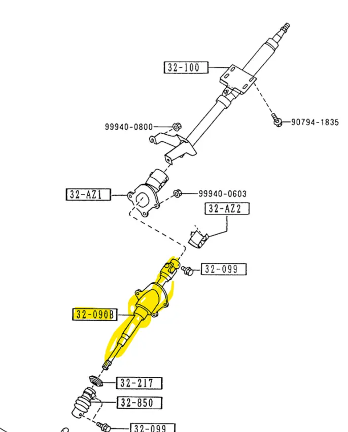 1990-1997 Mazda Miata Steering Column Intermediate Shaft 1