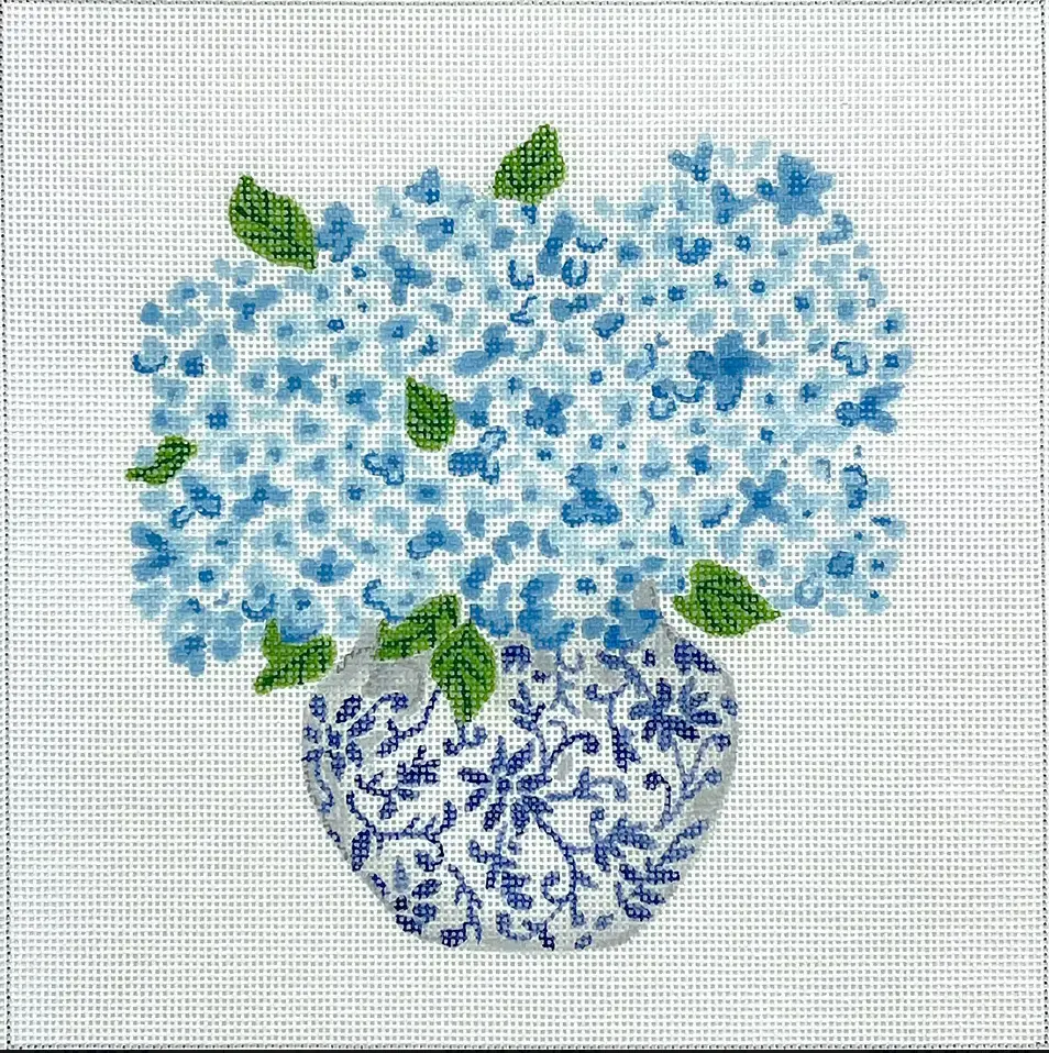 Lb-Pl-33 Blue Pot With Blue Hydrangeas 1