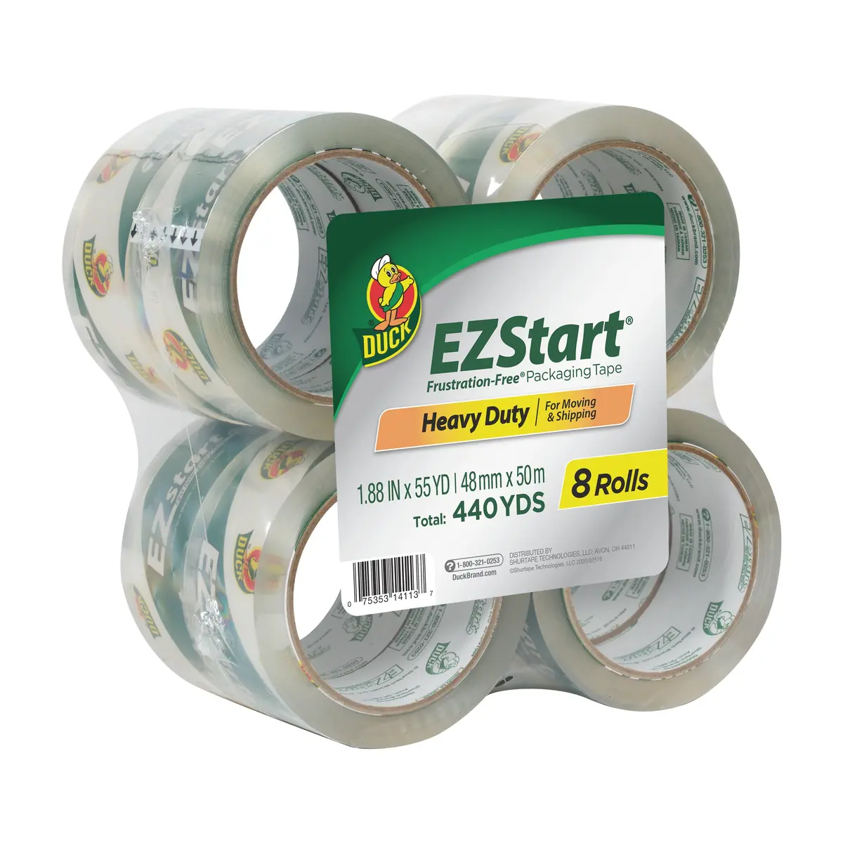 New-Duck Brand Ez Start Packing Tape 1.88 In. X 54.6 Yd Clear 8 Count-Usa 1