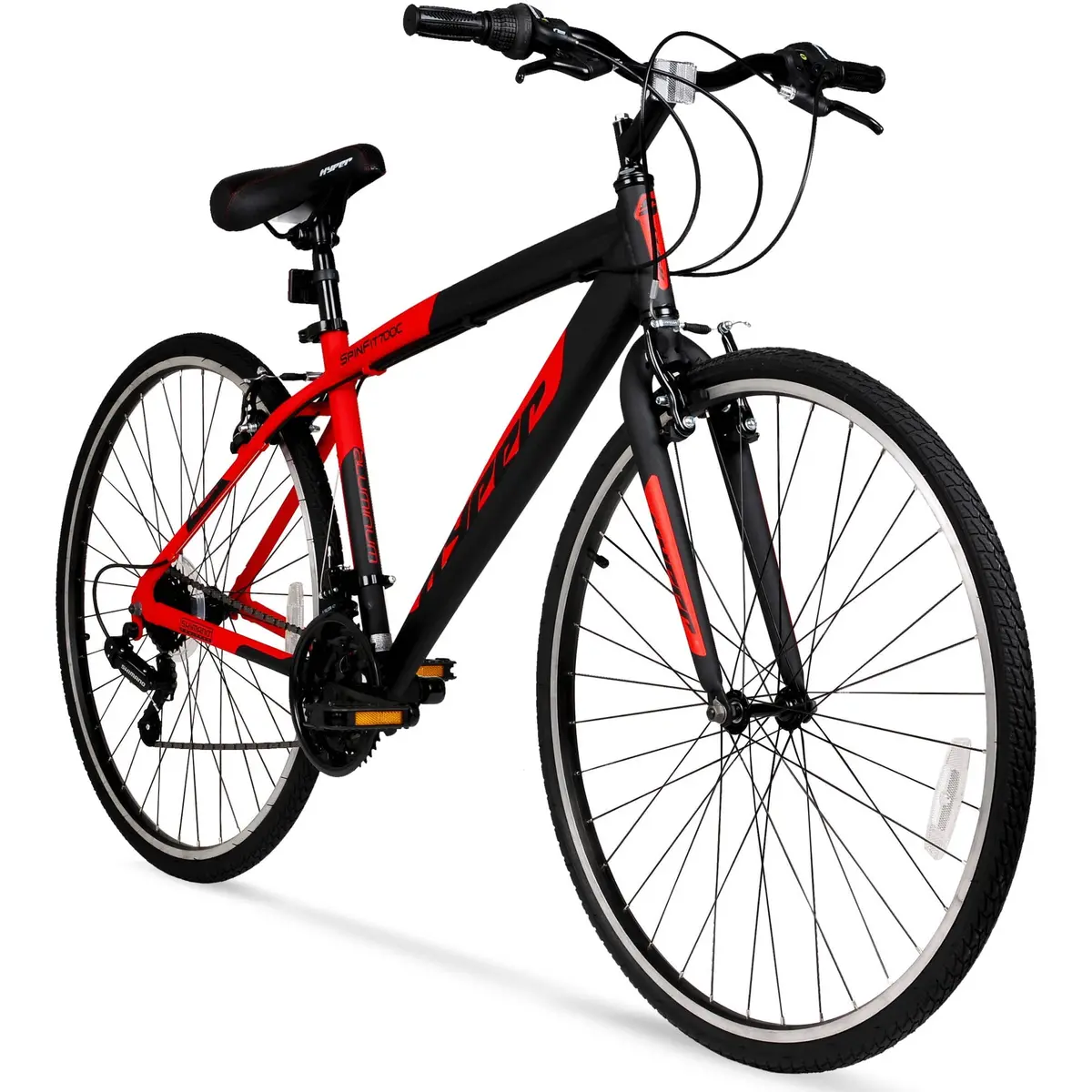 Bicycle 700C Men's Spin Fit Hybrid Bike, Black And Red 1