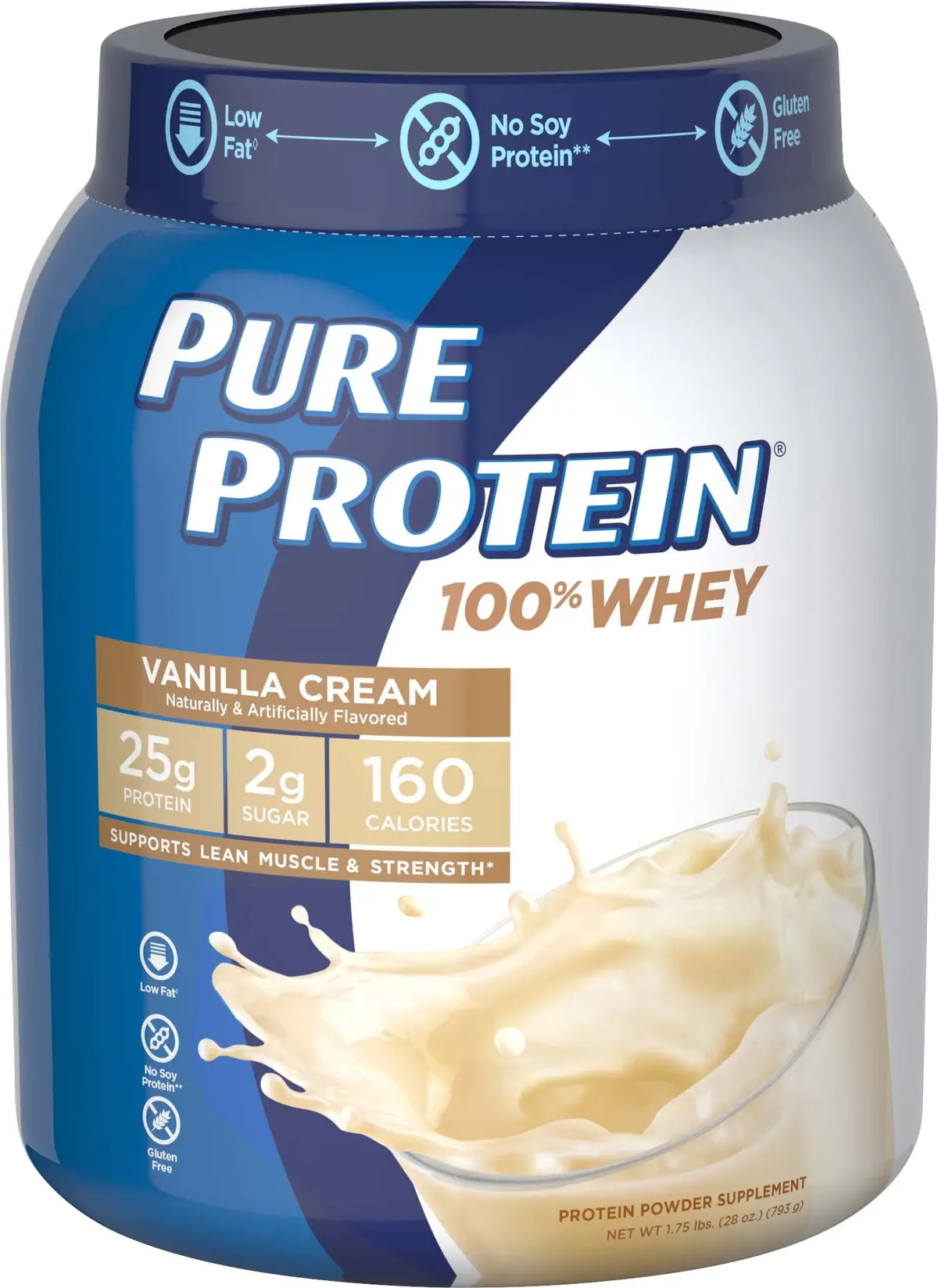 Pure-Protein 100% Whey Protein Powder Vanilla Cream 25G Protein 1.75 Lbs-Usa 1