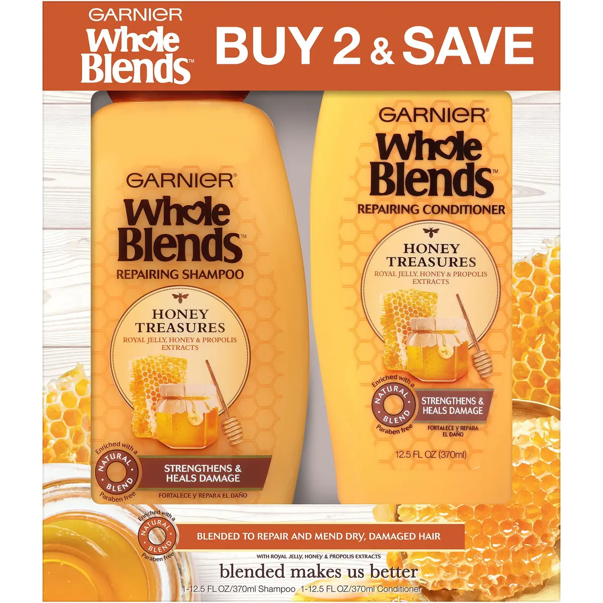 Garnier Whole Blends Honey Treasures Shampoo And Conditioner Damaged Hair 2 Ct 1