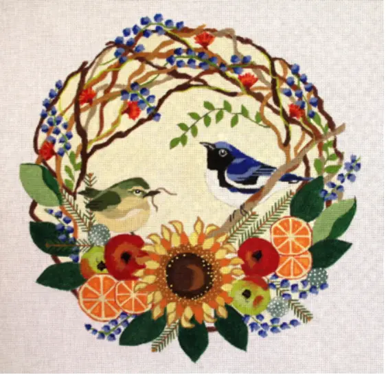 B374 Blue Thrushes In Wreath 1