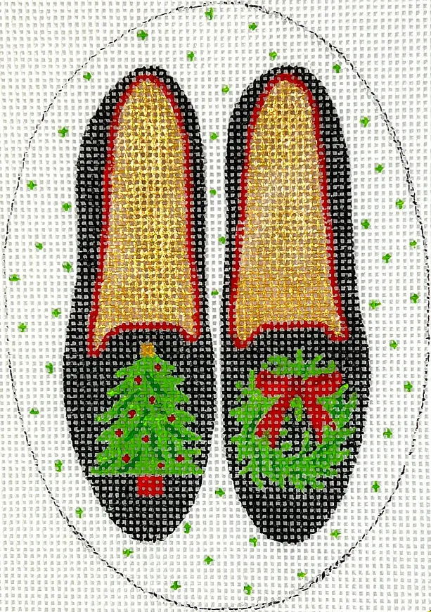 Xm-181 Black Velvet Shoes With Tree & Wreath 1