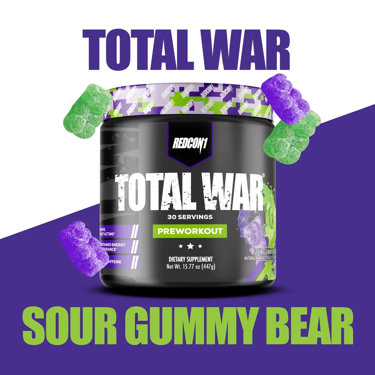 Total War Preworkout Powder, Sour Gummy Bear, 30 Servings 1