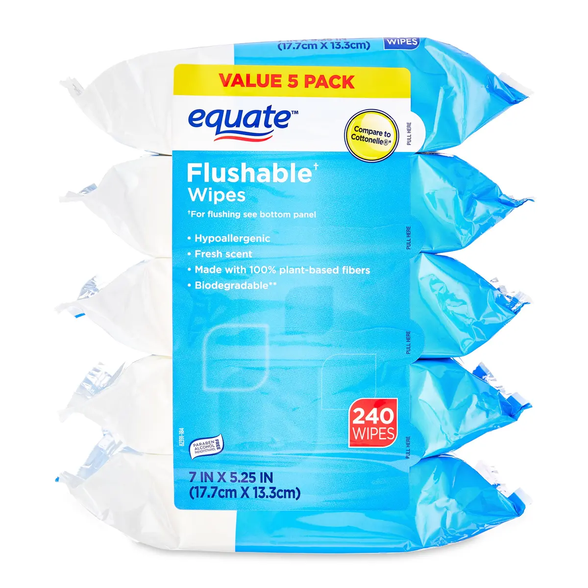 Equate Flushable Wipes, Fresh Scent, 5 Packs Of 48 Wipes, 240 Wipes Total 1