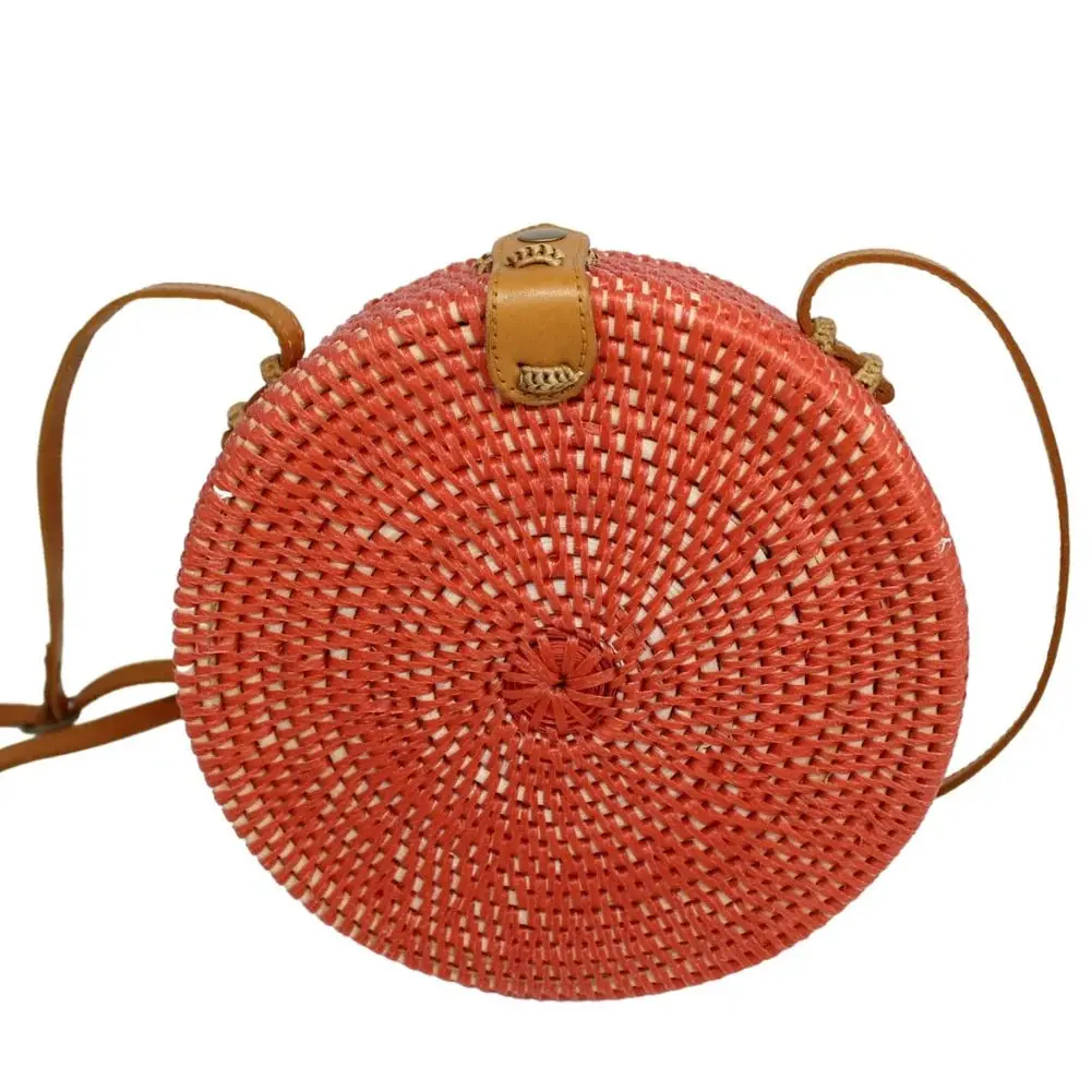 Round Rattan Bag - Orange 1