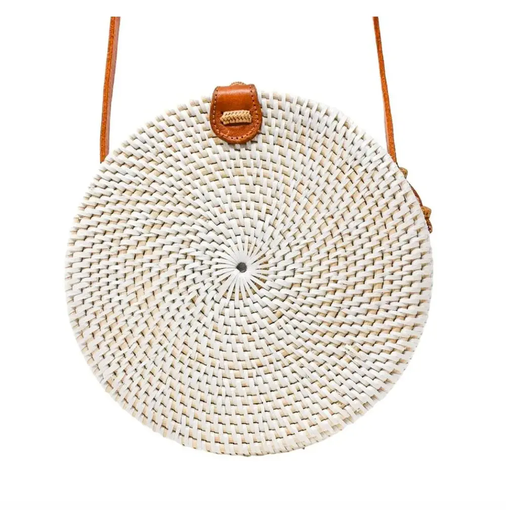 Round Rattan Bag - White 1
