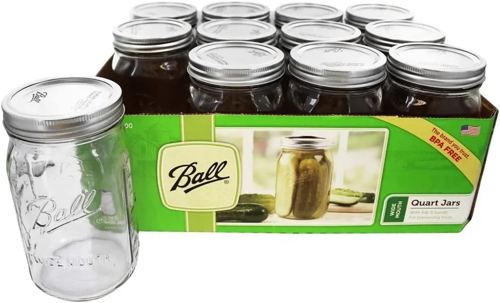 Ball 32Oz Wide Mouth Canning Mason Jar Lids, Bands Clear Glass Quart Jars 12/Box 1