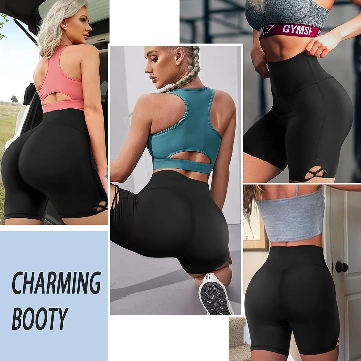 High Waisted Biker Yoga Shorts For Women W/ Pocket Tummy Control 4