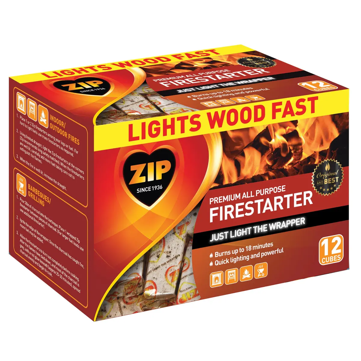 New Zip Firestarters 12 Pack Premium All Purpose Wrapped Fire Starters Free Ship 1