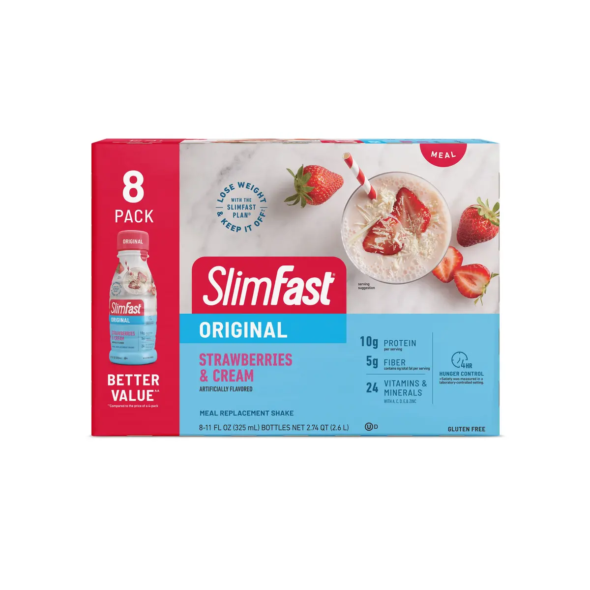 Slimfast Original Meal Replacement Shake, Strawberries And Cream, 11 Oz, 8 Pack. 1