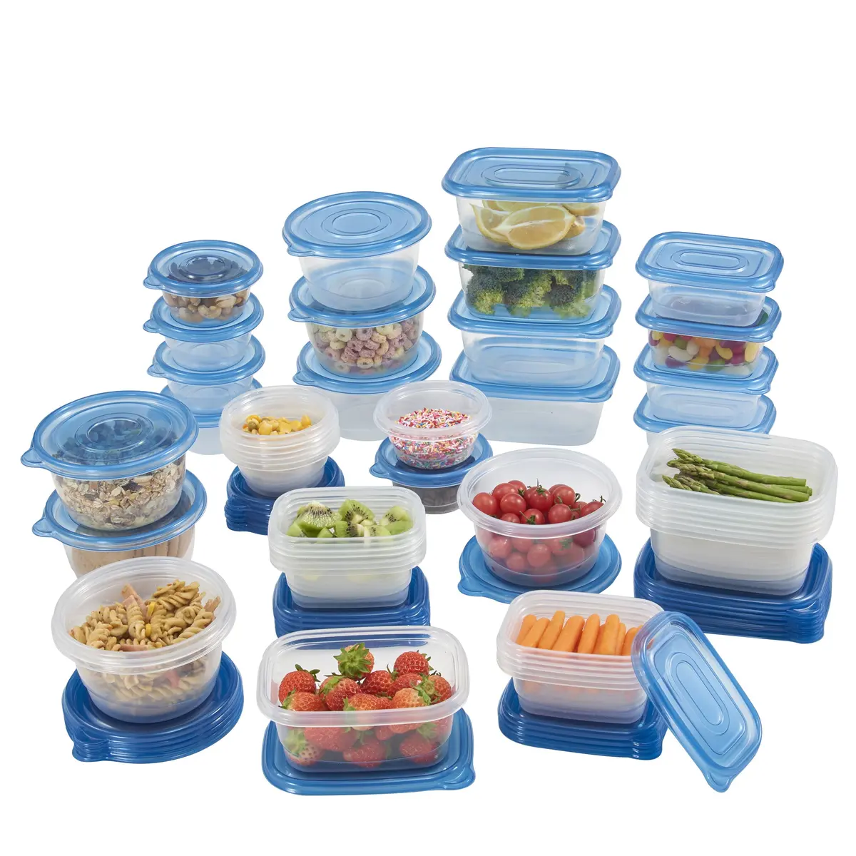Mainstays Mainstays 92Pc Multi Size Food Storage Container Set, Clear & Blue Lid, 46Ct 1