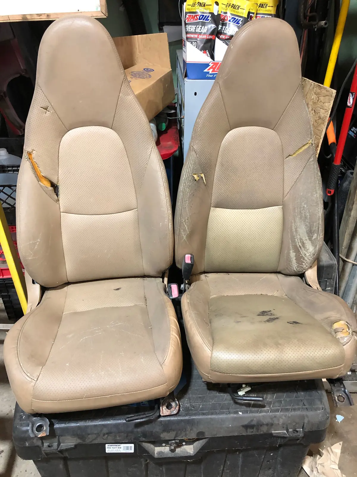 2001-2005 Mazda Miata Seat Set Seats Tan Leather Tan Trim Surf Boards With Sliders 1