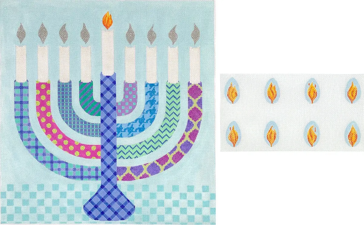 Men-04 Funky Pattern Menorah - Blue, Lavender, And Turquoise 1