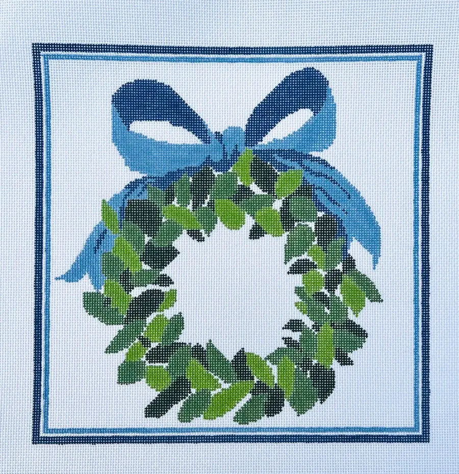 Kcd4500 Blue Ribbon Wreath Pillow 1