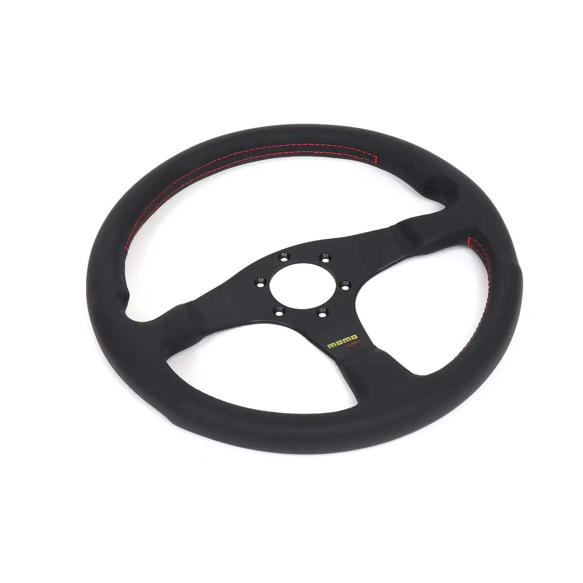 Momo Tuner Steering Wheel - Black Leather/Red Stitching 1