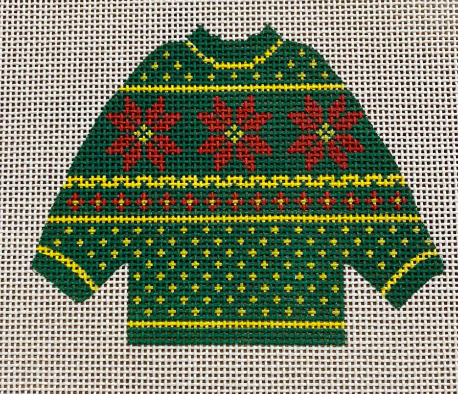 Si1-6 Green Poinsettia Pullover Sweater 1