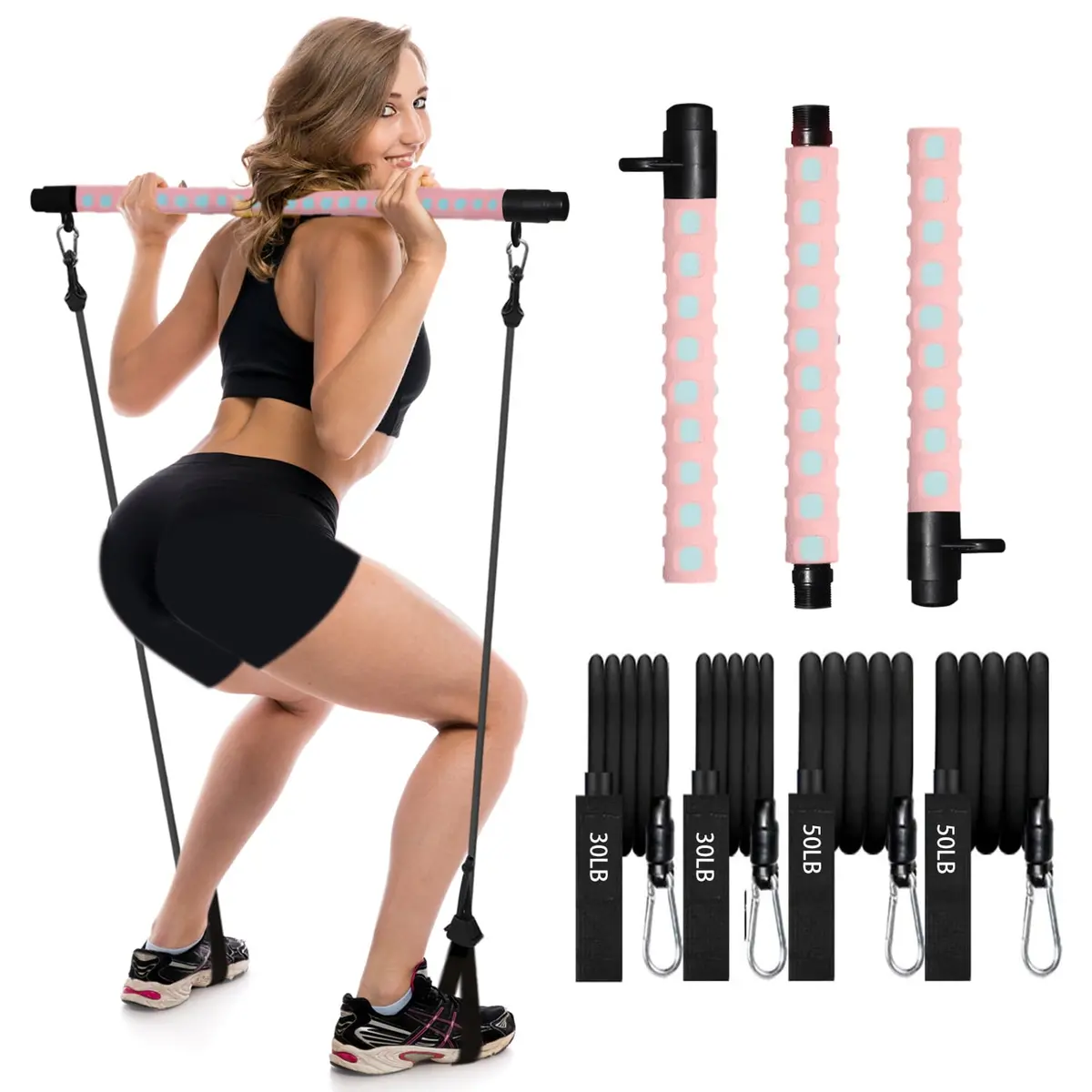 Sport Adjustable Pilates Bar Stick With 4 Resistance Bands 1