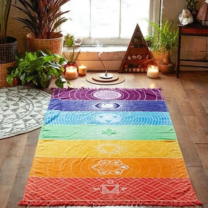 Rainbow Stripes Scarf Bohemia Beach Towel Yoga Mat 1