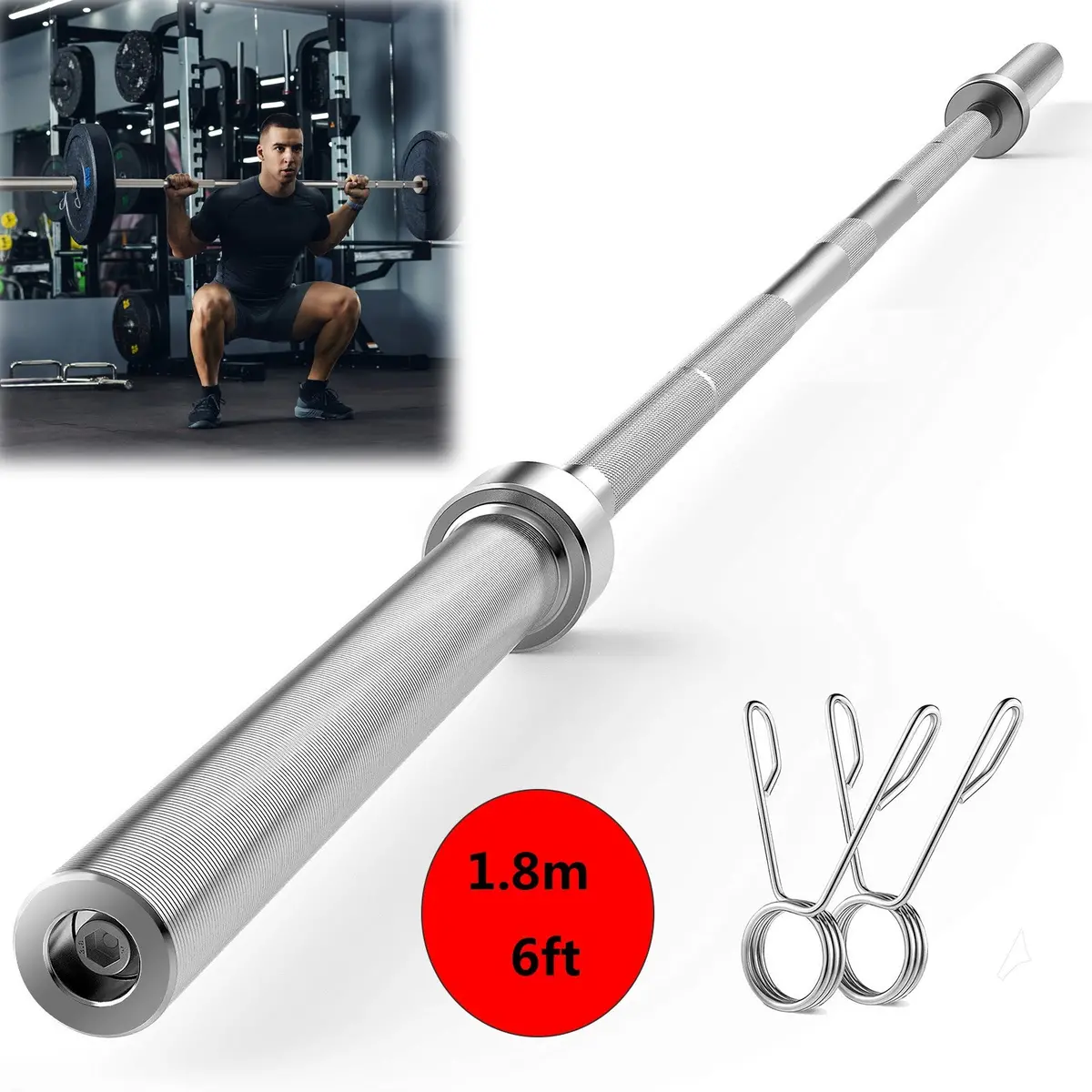 1.8M/6Ft Barbell Bar(198Lbs Max. Load) Weight Loss Exercise 1
