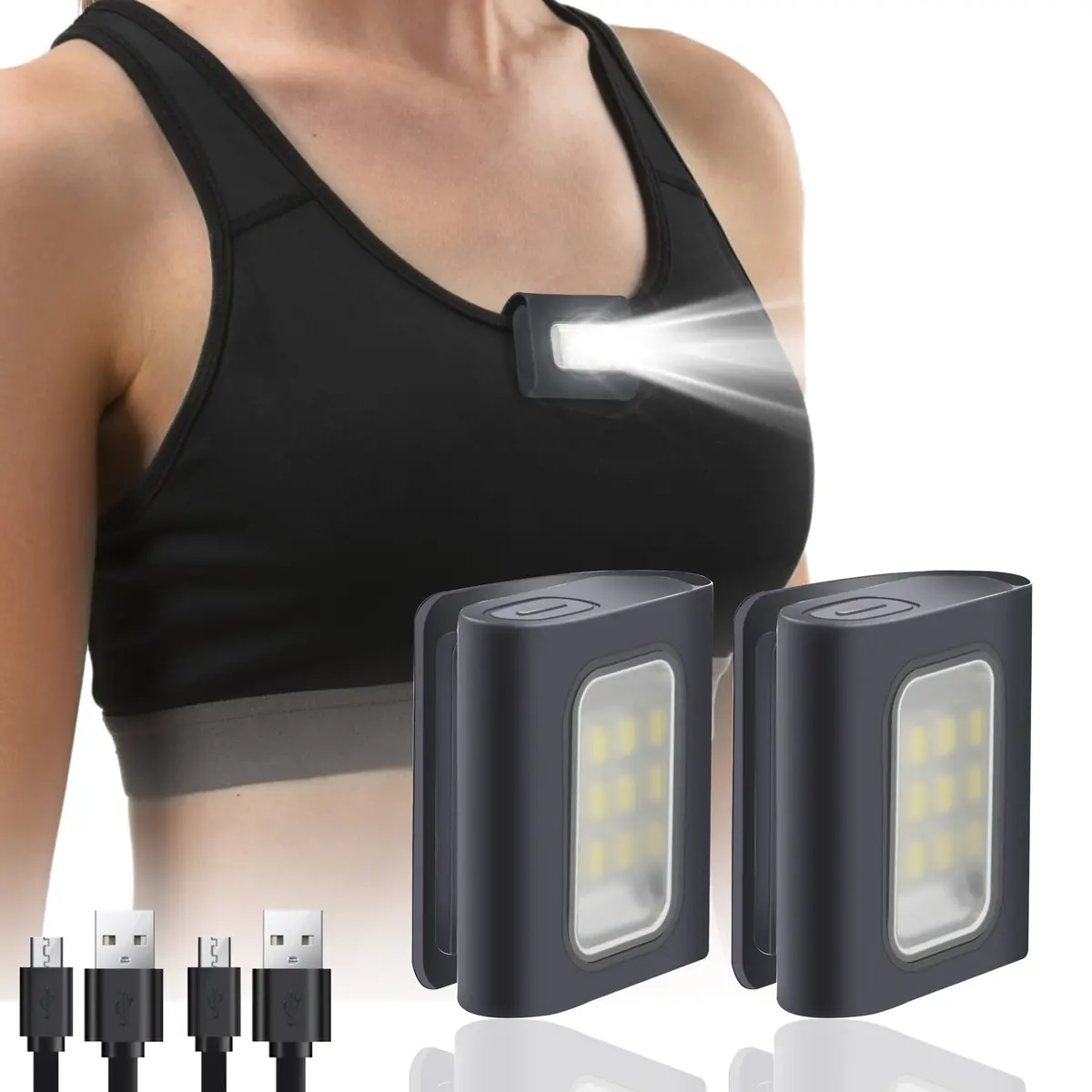 2Pack Led Running Lights Safety Light Gray Clip On Rechargeable 1