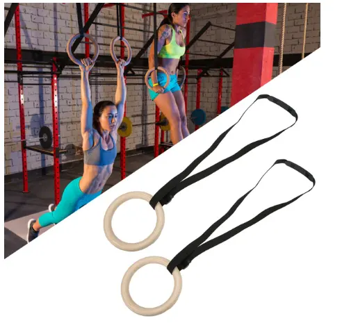 Wooden Pull Up Exercise Rings Gym Workout 1