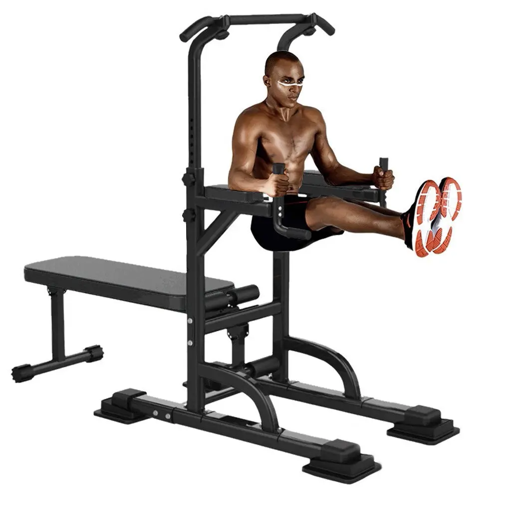 Pull-Up Bar Adjustable Power Tower Dip Station W/ Bench Bar 1