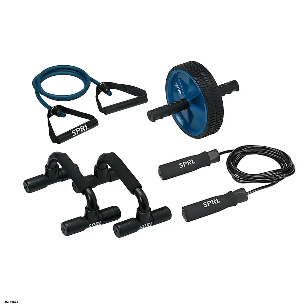 Home Gym Essentials Kit, Includes Jump Rope, Push-Up Bars, Ab Wheel & Medium Resistance Tube 1