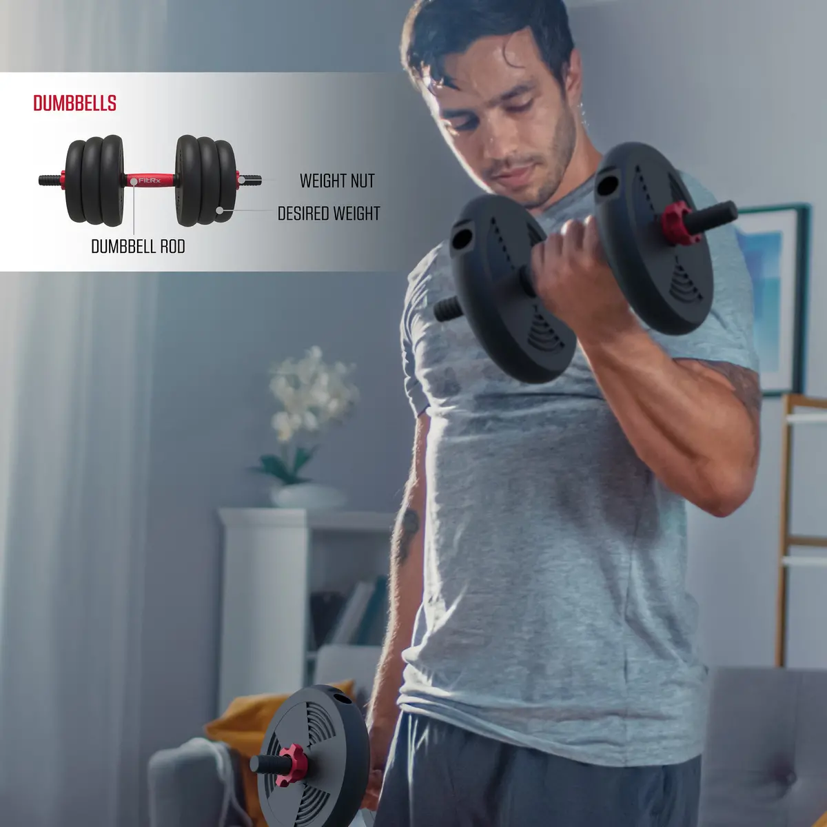 4-In-1 Portable Interchangeable Dumbbell Barbell & Kettlebell Set W/ Adjustable Weights, 1