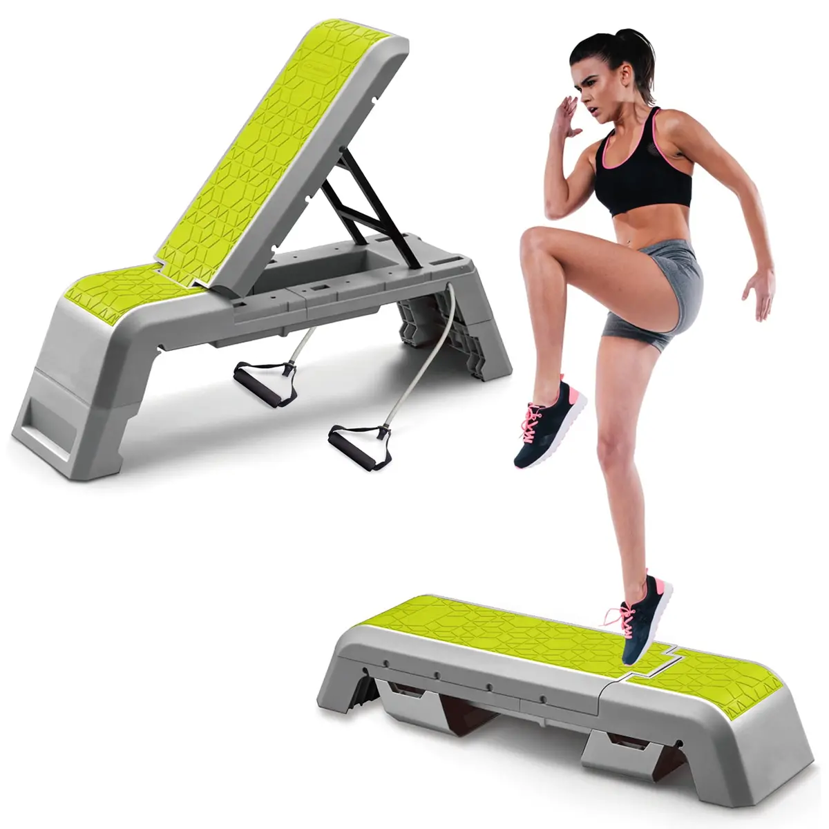 2 In 1 Deck Exercise Step Platform W/ Resistance Bands 1