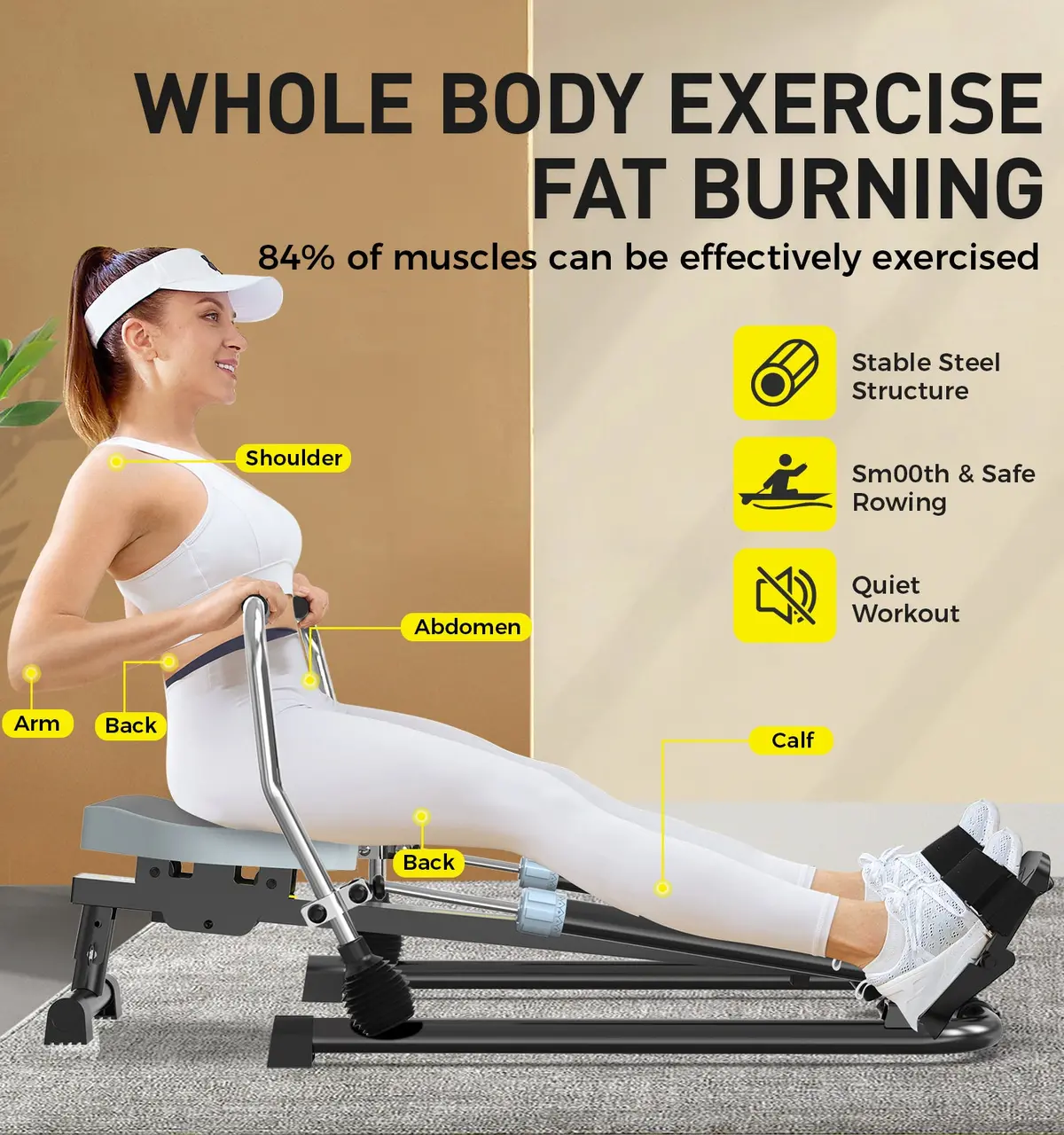 Rowing Machine 12 Level Adjustable Hydraulic Resistance Folding Rower 1